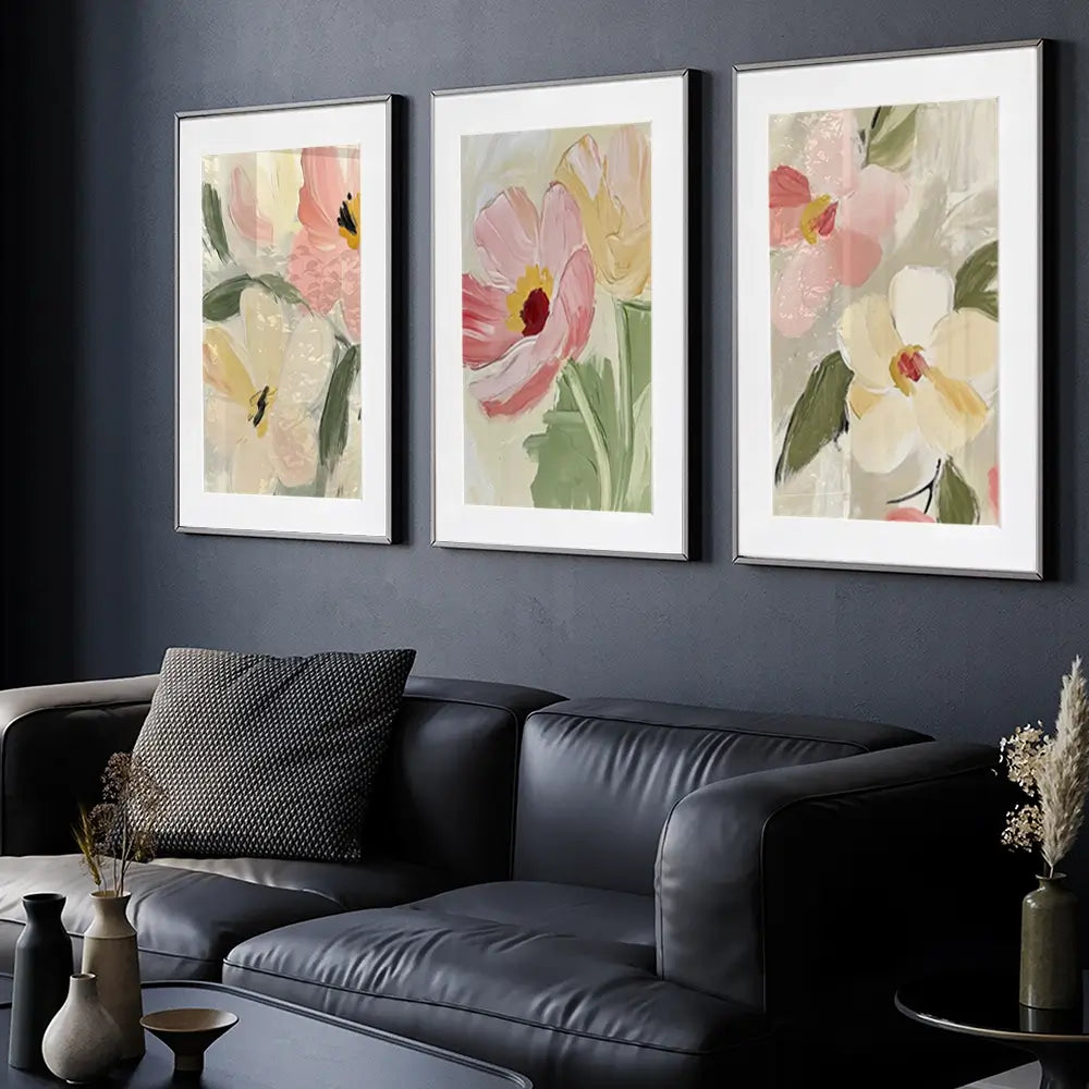 Soft Wildflowers Framed Art Print Trio Soft Wildflowers Framed Art Print Trio wall art product IAmHomeStudio