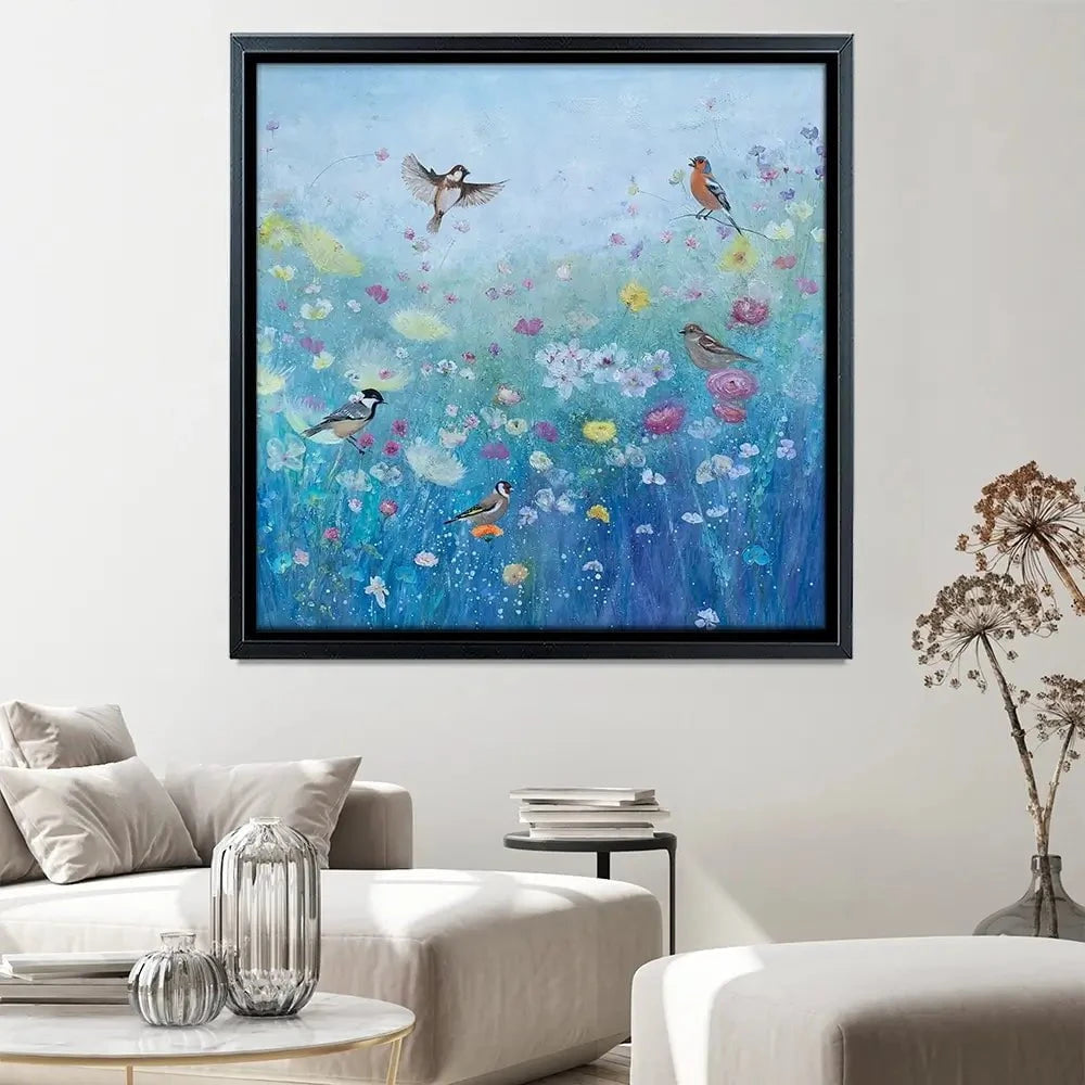Songbirds In The Garden Square Canvas Print Songbirds In The Garden Square Canvas Print wall art product Laure Bury