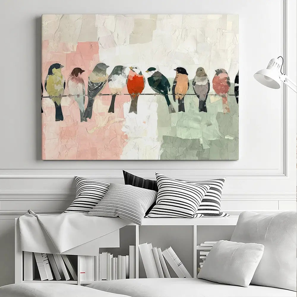 Songbirds On A Wire Canvas Print Songbirds On A Wire Canvas Print wall art product Chromatic Storm Studio