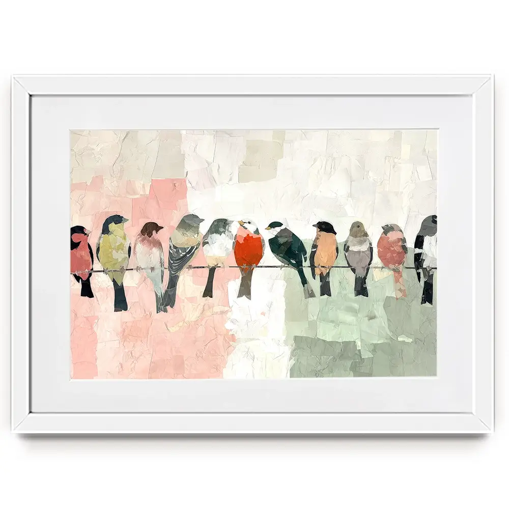Songbirds On A Wire Framed Art Print Songbirds On A Wire Framed Art Print wall art product Chromatic Storm Studio