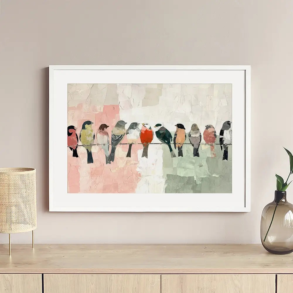 Songbirds On A Wire Framed Art Print Songbirds On A Wire Framed Art Print wall art product Chromatic Storm Studio