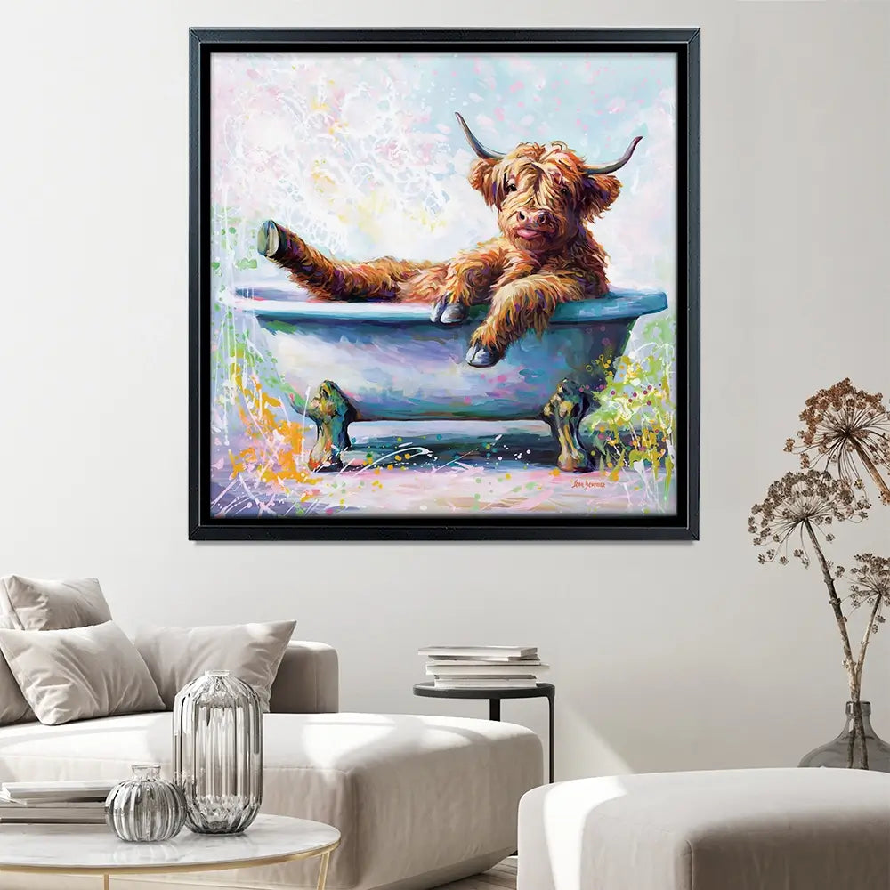 Splish Splash Baby Cow Canvas Print Splish Splash Baby Cow Canvas Print wall art product Leon Devenice