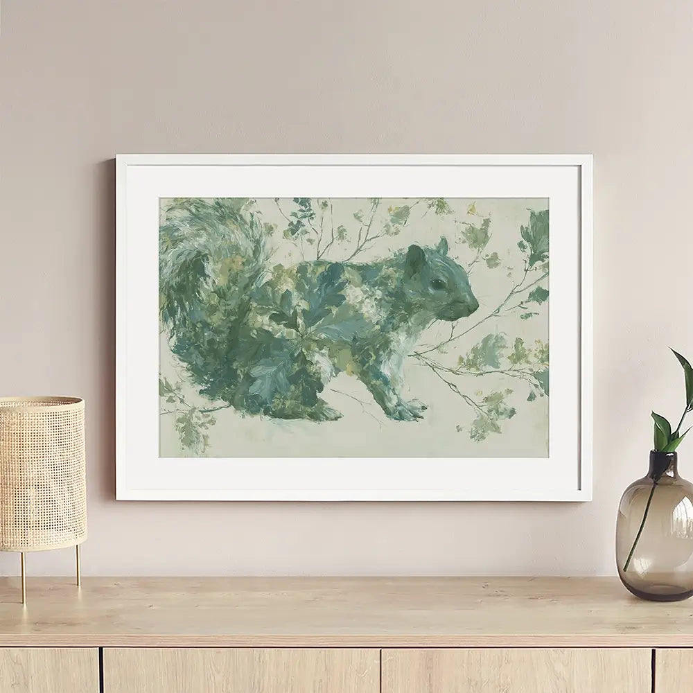 Squirrel And Oak Leaves Framed Art Print Squirrel And Oak Leaves Framed Art Print wall art product Chromatic Storm Studio