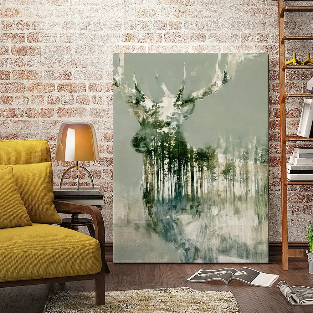 Stag And Pine Woods Canvas Print Stag And Pine Woods Canvas Print wall art product Chromatic Storm Studio