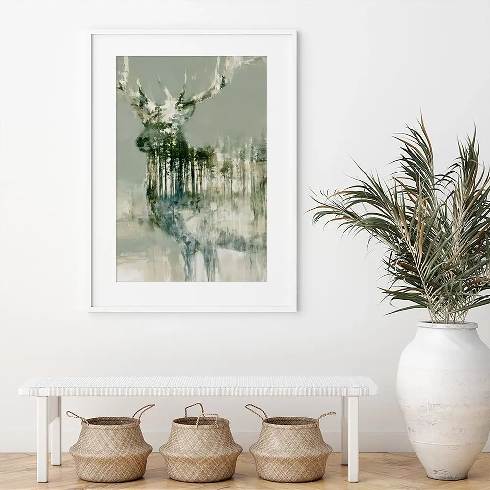 Stag And Pine Woods Framed Art Print Stag And Pine Woods Framed Art Print wall art product Chromatic Storm Studio
