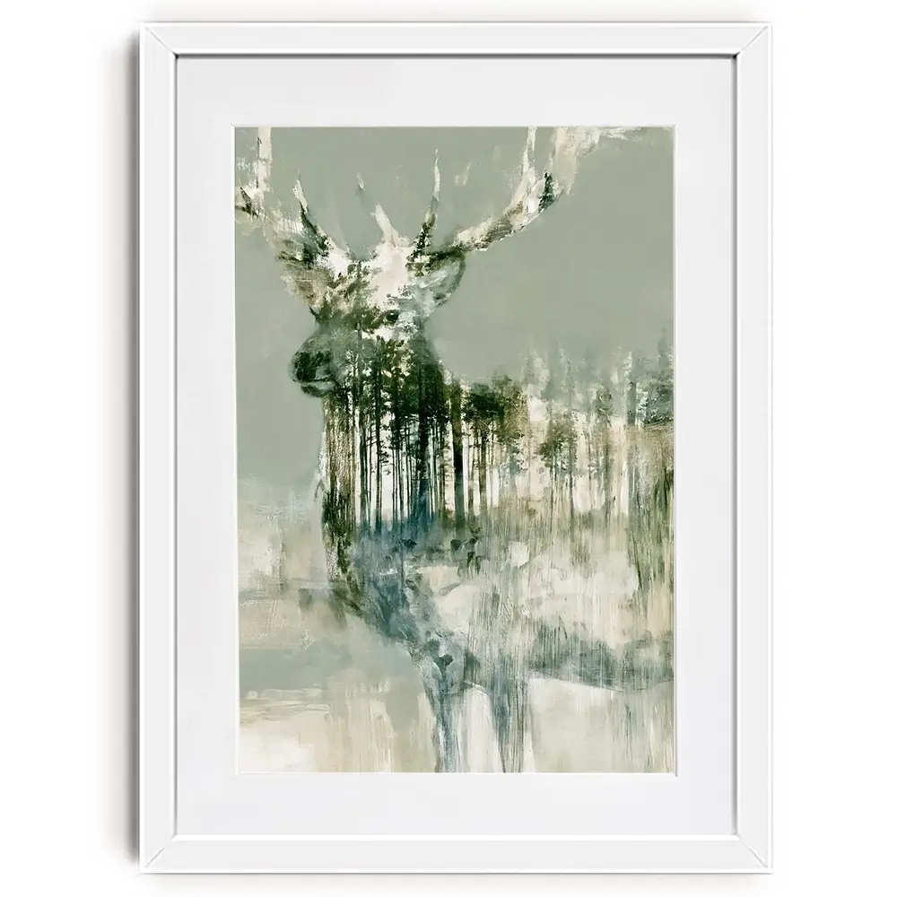 Stag And Pine Woods Framed Art Print Stag And Pine Woods Framed Art Print wall art product Chromatic Storm Studio
