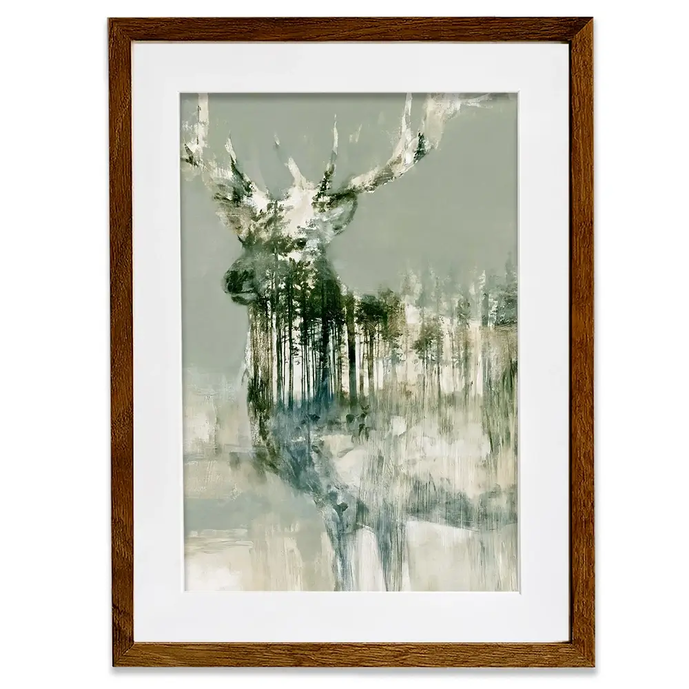 Stag And Pine Woods Framed Art Print Stag And Pine Woods Framed Art Print wall art product Chromatic Storm Studio