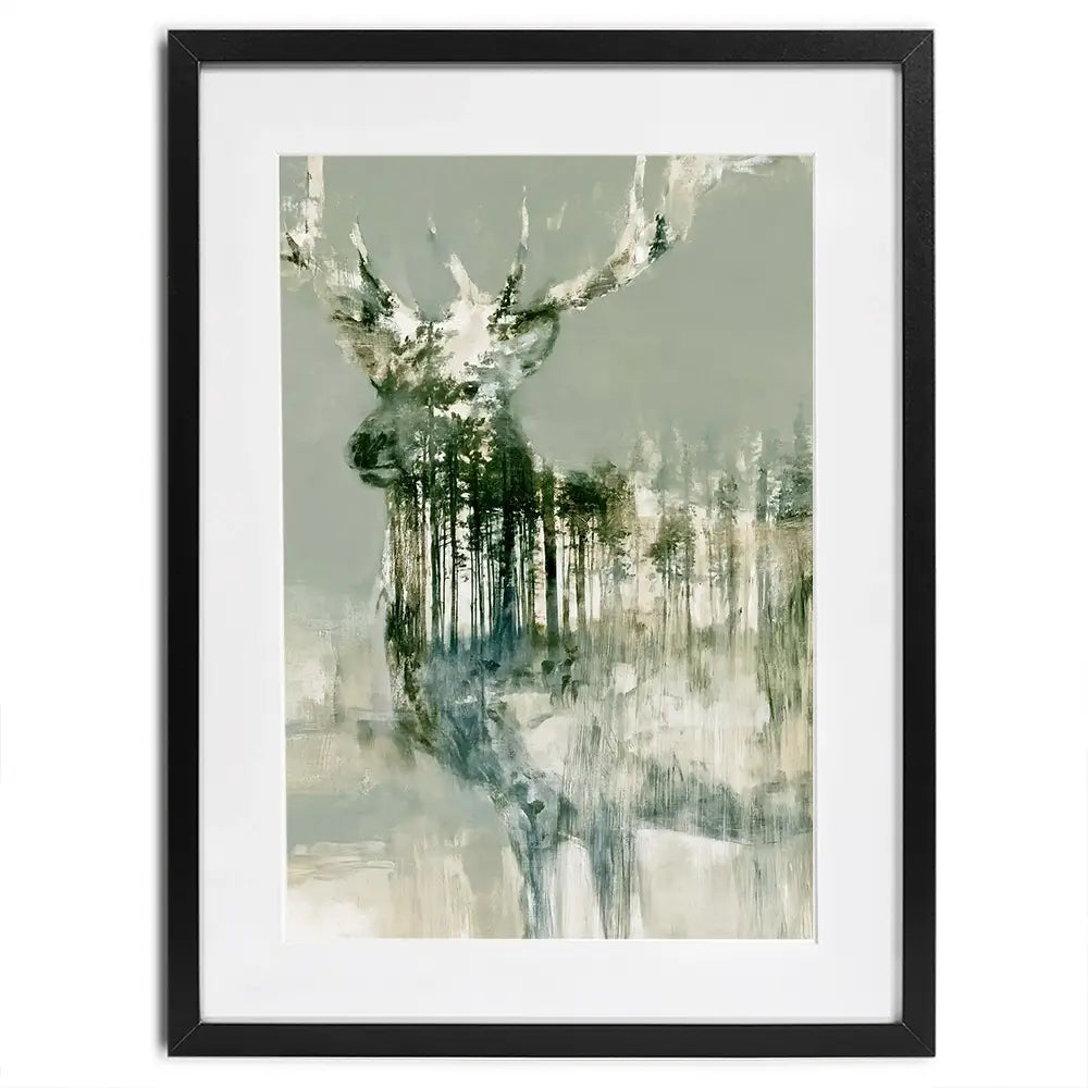 Stag And Pine Woods Framed Art Print Stag And Pine Woods Framed Art Print wall art product Chromatic Storm Studio