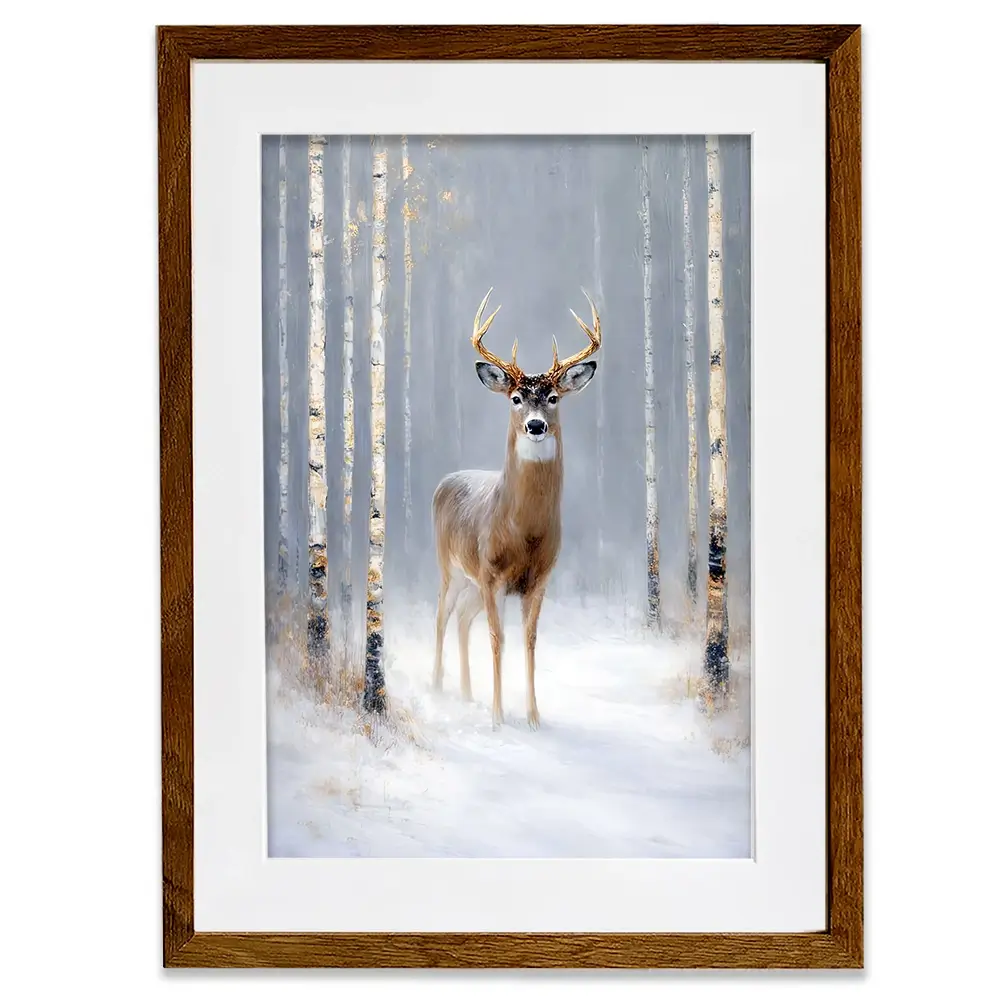 Stag In The Snow Framed Art Print Stag In The Snow Framed Art Print wall art product David Alexander Elder