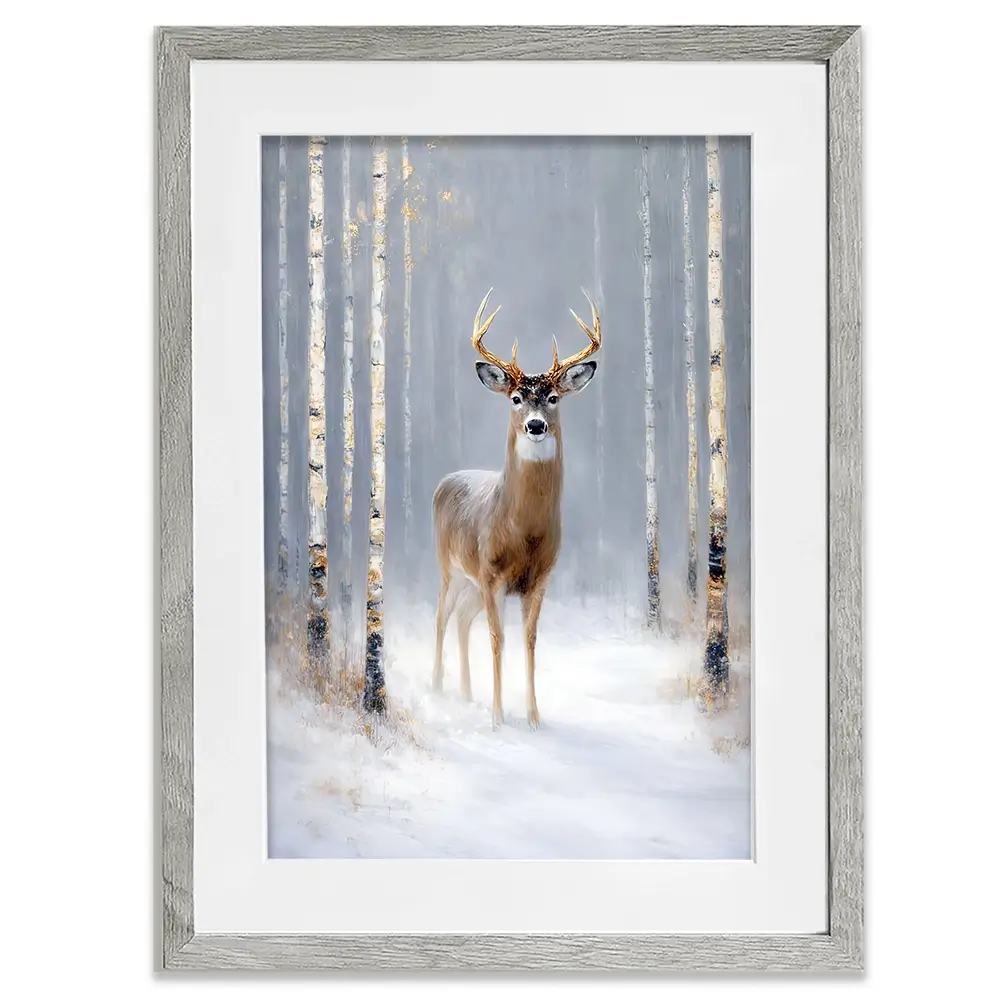 Stag In The Snow Framed Art Print Stag In The Snow Framed Art Print wall art product David Alexander Elder