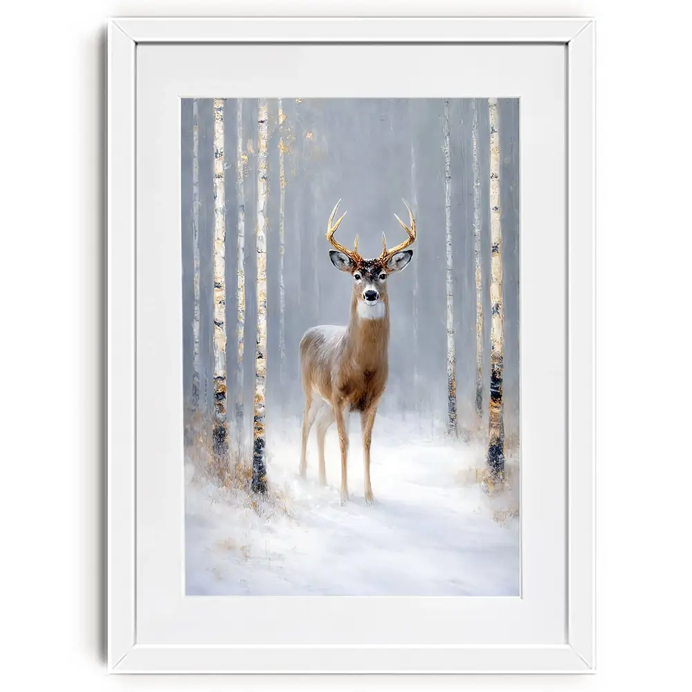 Stag In The Snow Framed Art Print Stag In The Snow Framed Art Print wall art product David Alexander Elder