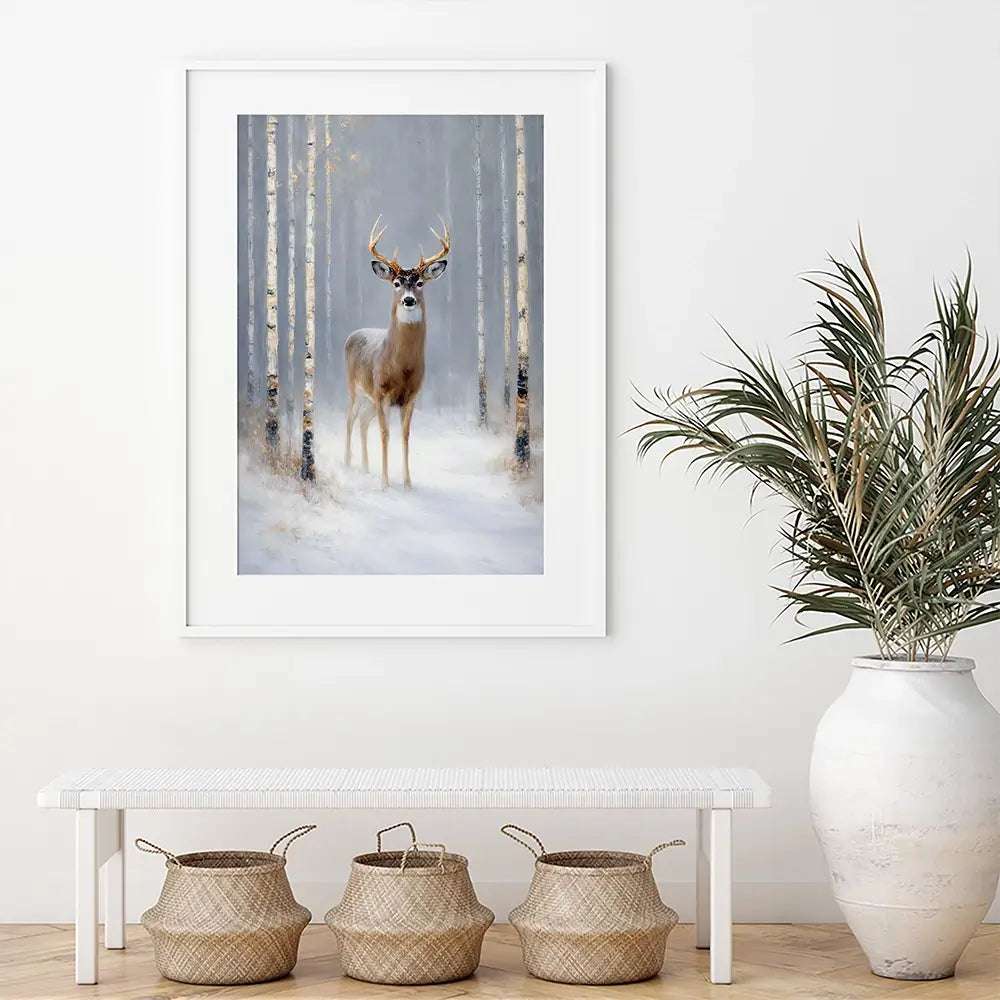Stag In The Snow Framed Art Print Stag In The Snow Framed Art Print wall art product David Alexander Elder