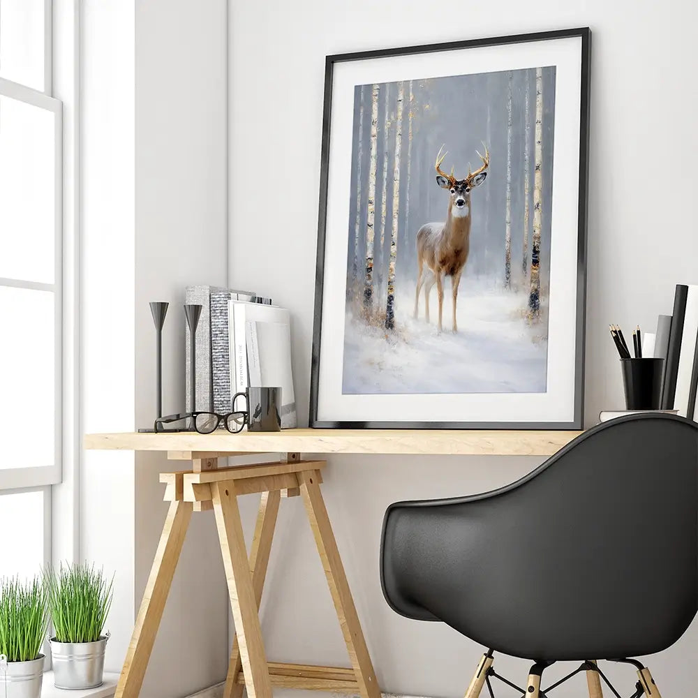 Stag In The Snow Framed Art Print Stag In The Snow Framed Art Print wall art product David Alexander Elder