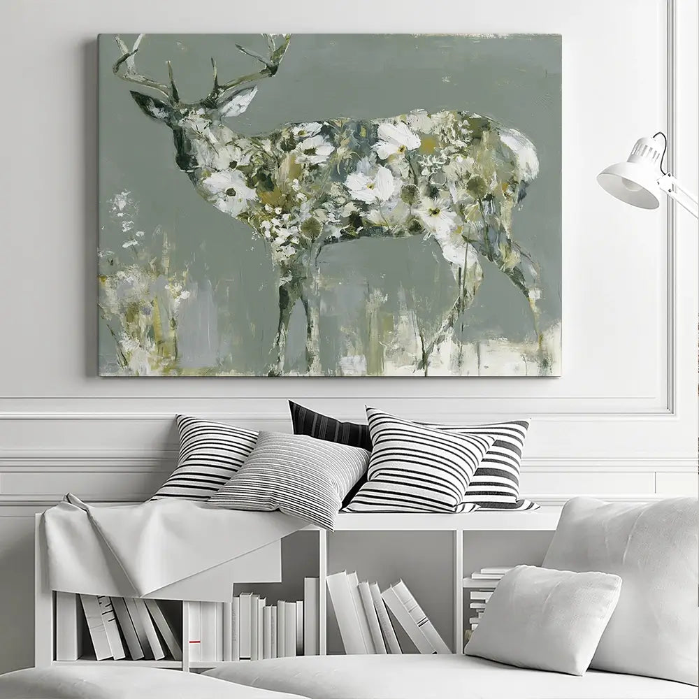 Stag Of White Cosmos Canvas Print Stag Of White Cosmos Canvas Print wall art product Chromatic Storm Studio