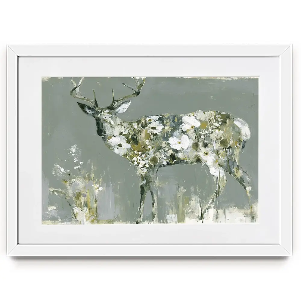 Stag Of White Cosmos Framed Art Print Stag Of White Cosmos Framed Art Print wall art product Chromatic Storm Studio
