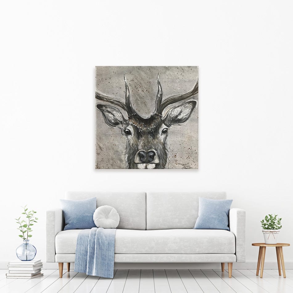 Stag Splash Square Canvas Print wall art product Jane Brookshaw
