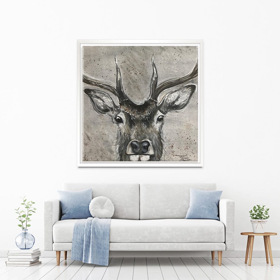 Stag Splash Square Canvas Print wall art product Jane Brookshaw