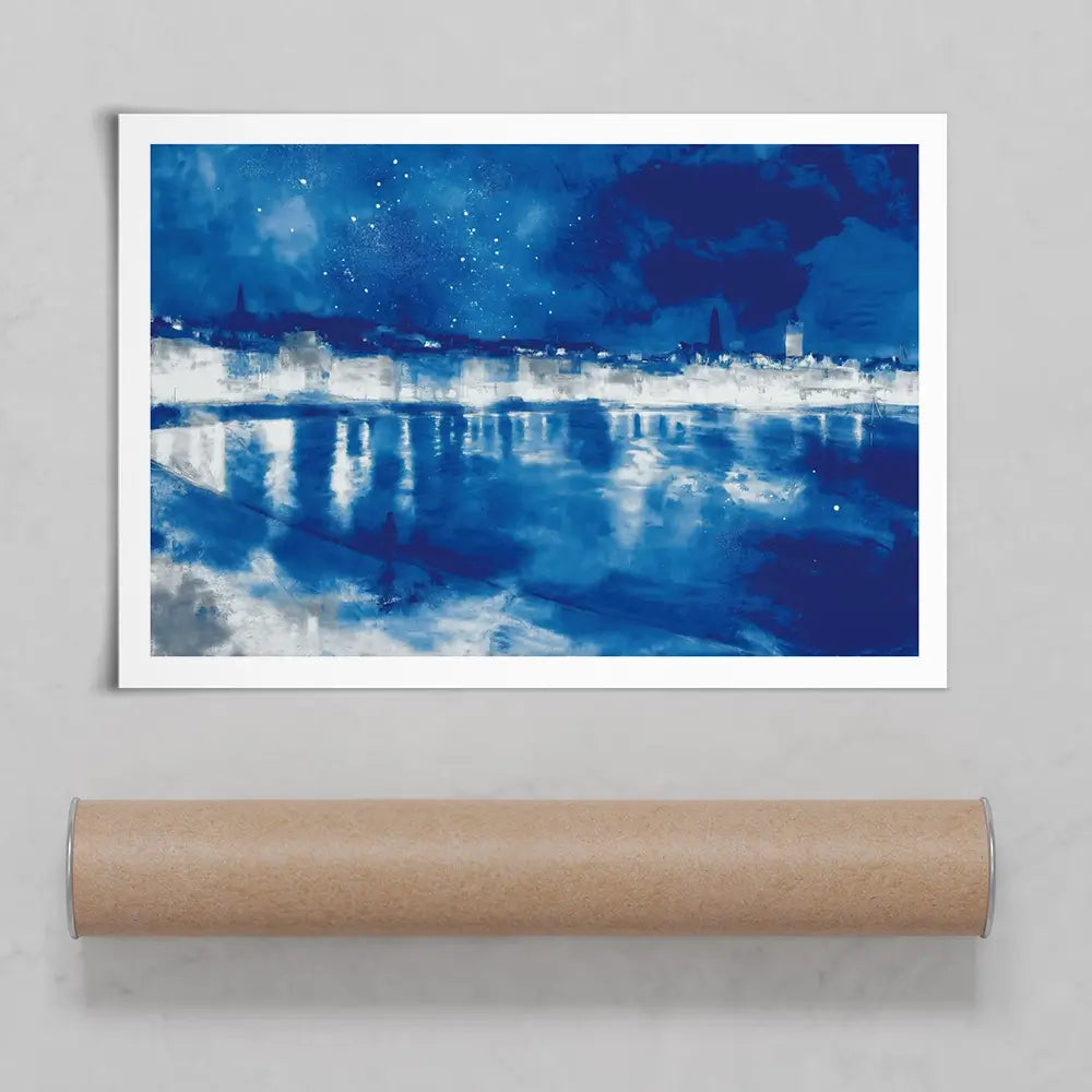 Starry Night City Waterfront Art Print Starry Night City Waterfront Art Print wall art product Chromatic Storm Studio