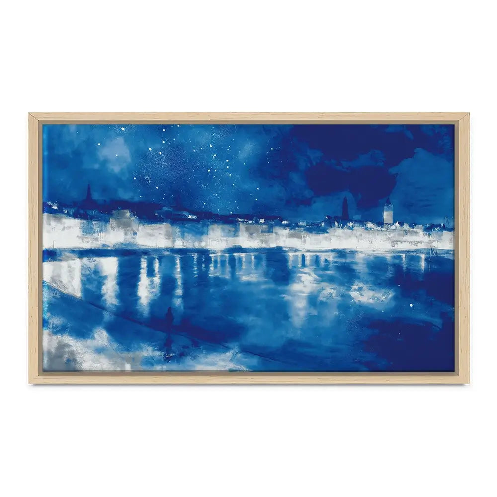 Starry Night City Waterfront Canvas Print Starry Night City Waterfront Canvas Print wall art product Chromatic Storm Studio