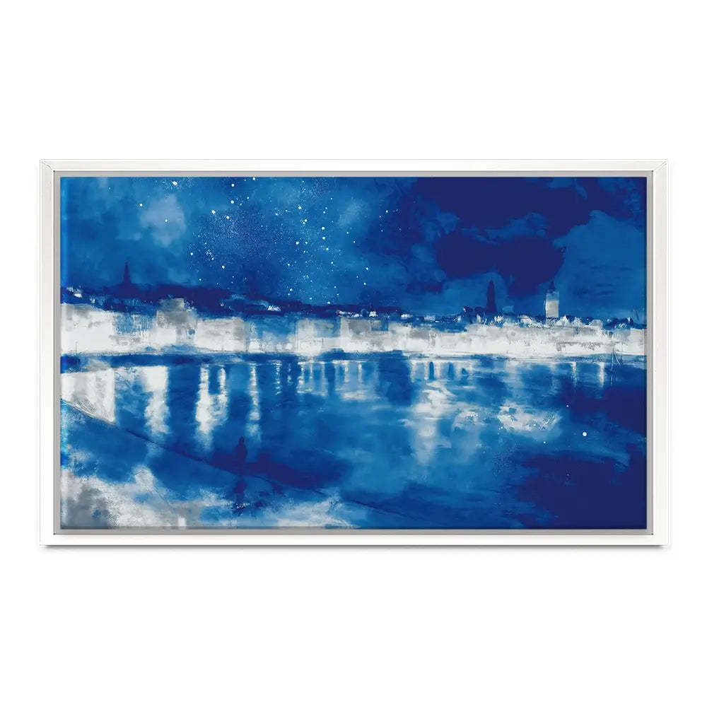 Starry Night City Waterfront Canvas Print Starry Night City Waterfront Canvas Print wall art product Chromatic Storm Studio