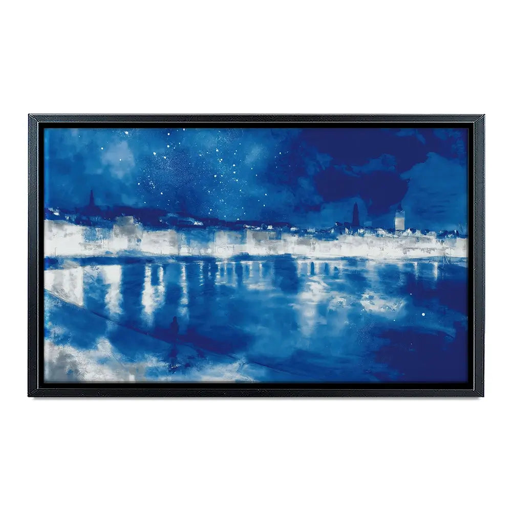 Starry Night City Waterfront Canvas Print Starry Night City Waterfront Canvas Print wall art product Chromatic Storm Studio
