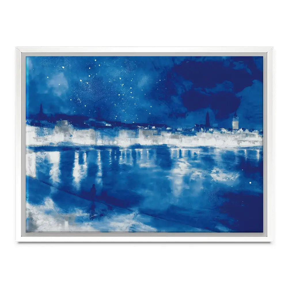 Starry Night City Waterfront Canvas Print Starry Night City Waterfront Canvas Print wall art product Chromatic Storm Studio