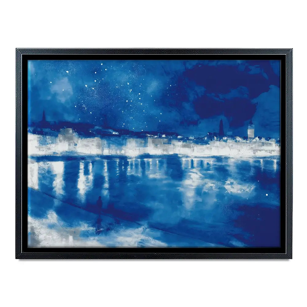 Starry Night City Waterfront Canvas Print Starry Night City Waterfront Canvas Print wall art product Chromatic Storm Studio