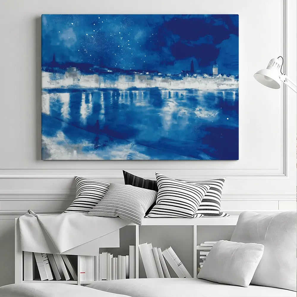 Starry Night City Waterfront Canvas Print Starry Night City Waterfront Canvas Print wall art product Chromatic Storm Studio