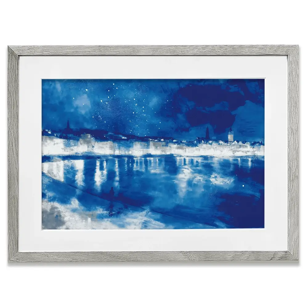 Starry Night City Waterfront Framed Art Print Starry Night City Waterfront Framed Art Print wall art product Chromatic Storm Studio