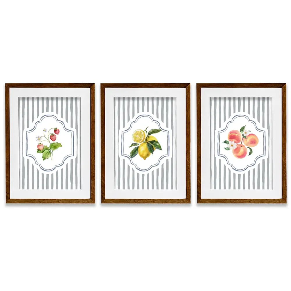 Striped Fruits Framed Art Print Trio Striped Fruits Framed Art Print Trio wall art product IAmHomeStudio