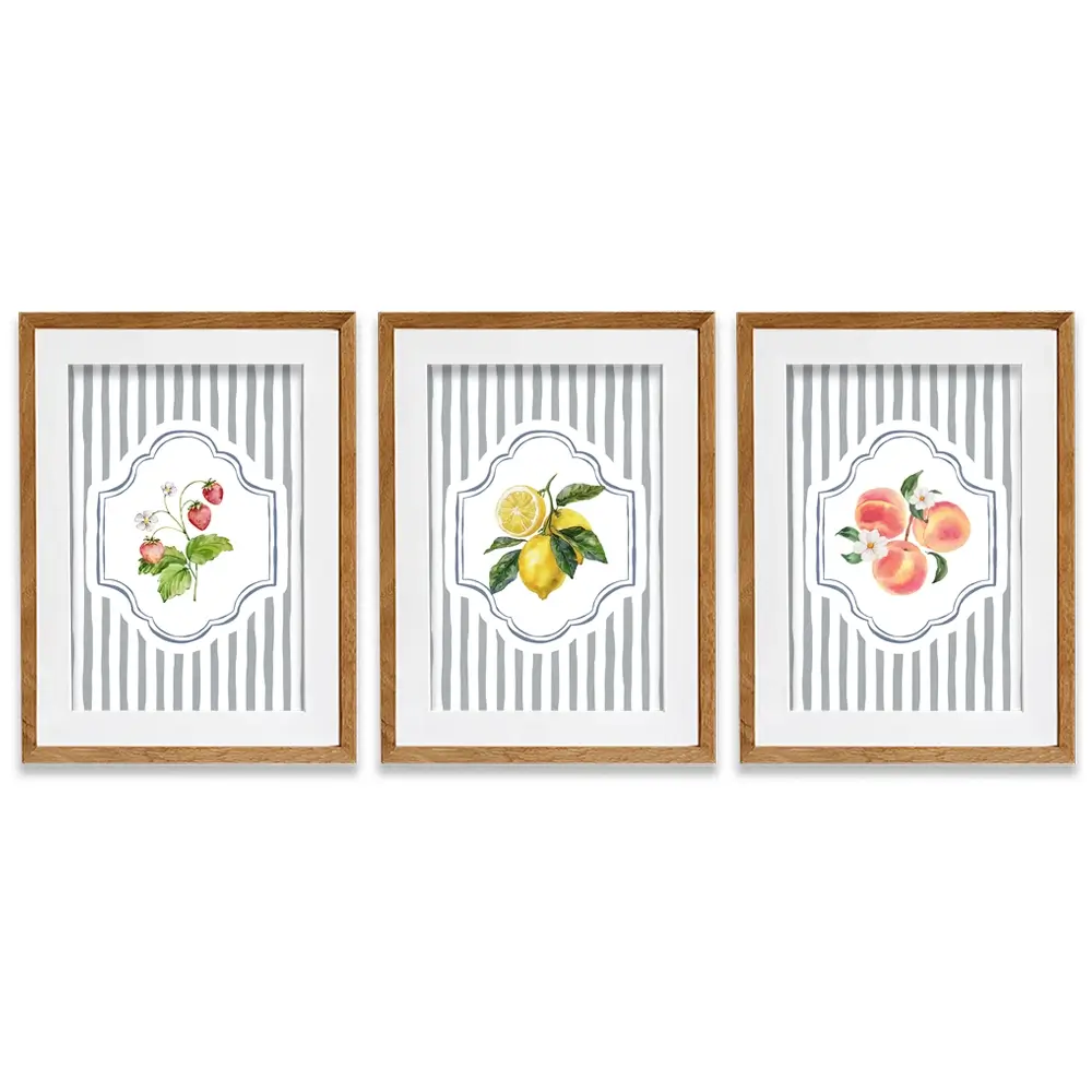 Striped Fruits Framed Art Print Trio Striped Fruits Framed Art Print Trio wall art product IAmHomeStudio