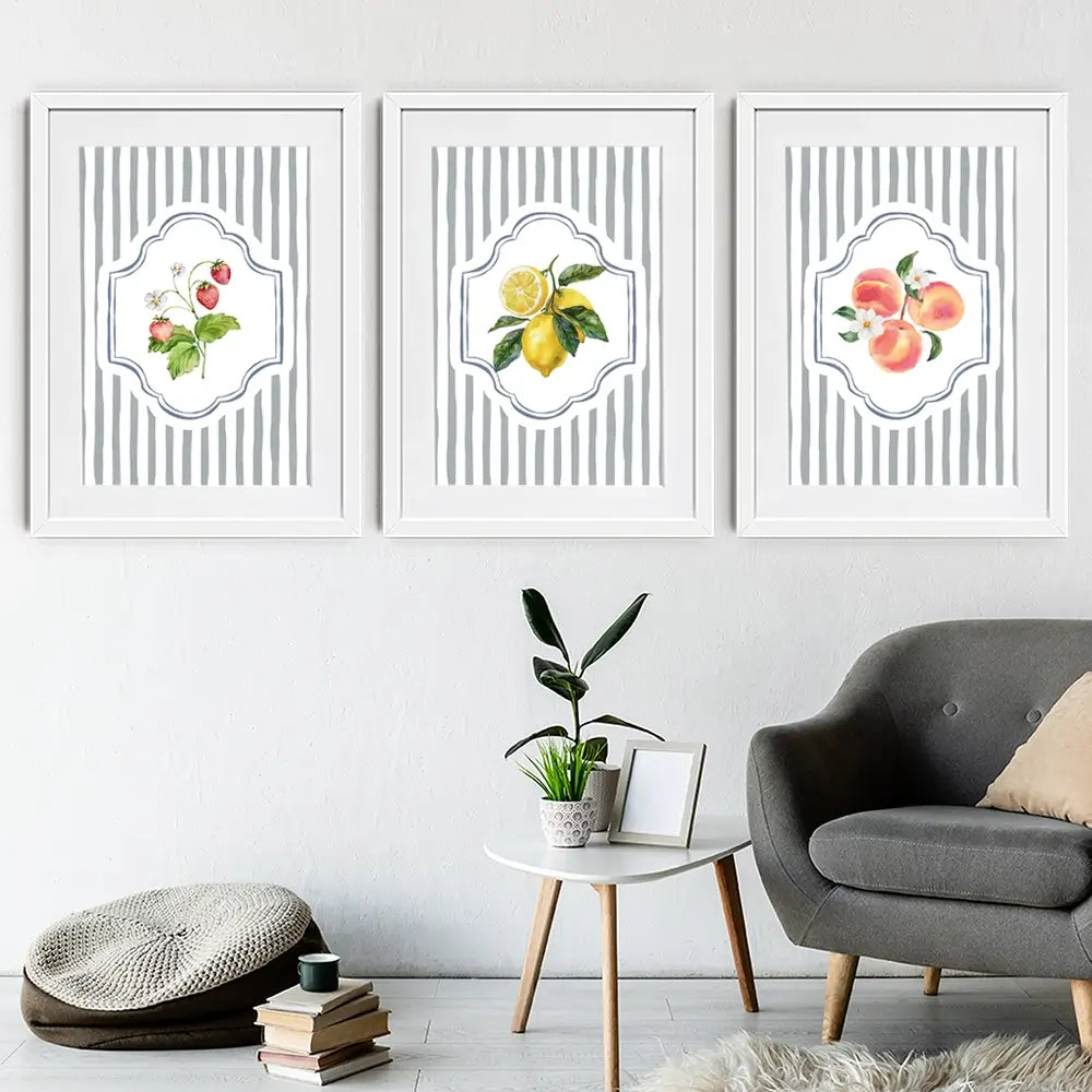 Striped Fruits Framed Art Print Trio Striped Fruits Framed Art Print Trio wall art product IAmHomeStudio