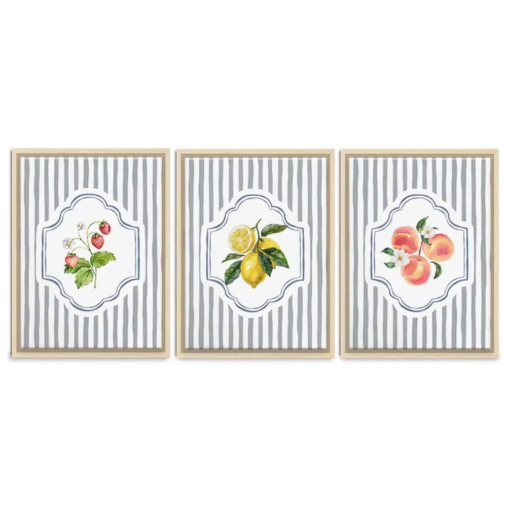 Striped Fruits Trio Canvas Print Striped Fruits Trio Canvas Print wall art product IAmHomeStudio