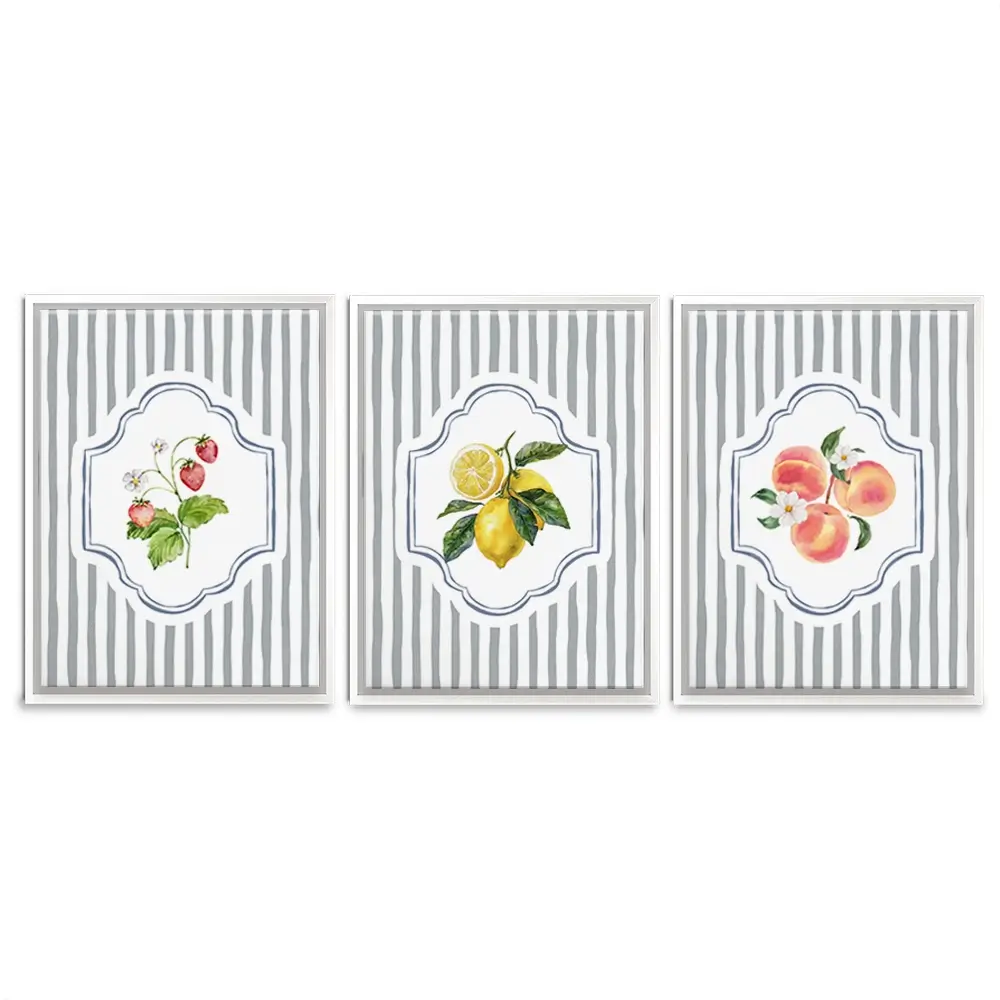 Striped Fruits Trio Canvas Print Striped Fruits Trio Canvas Print wall art product IAmHomeStudio