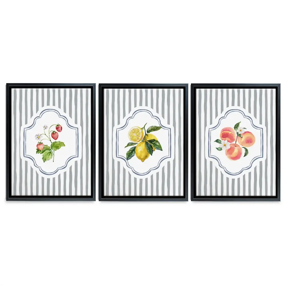 Striped Fruits Trio Canvas Print Striped Fruits Trio Canvas Print wall art product IAmHomeStudio