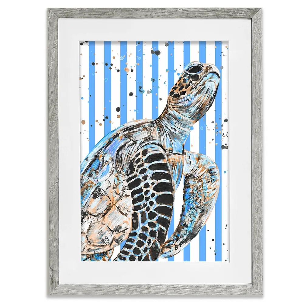 Striped Seaturtle Framed Art Print Striped Seaturtle Framed Art Print wall art product Emma LC Art