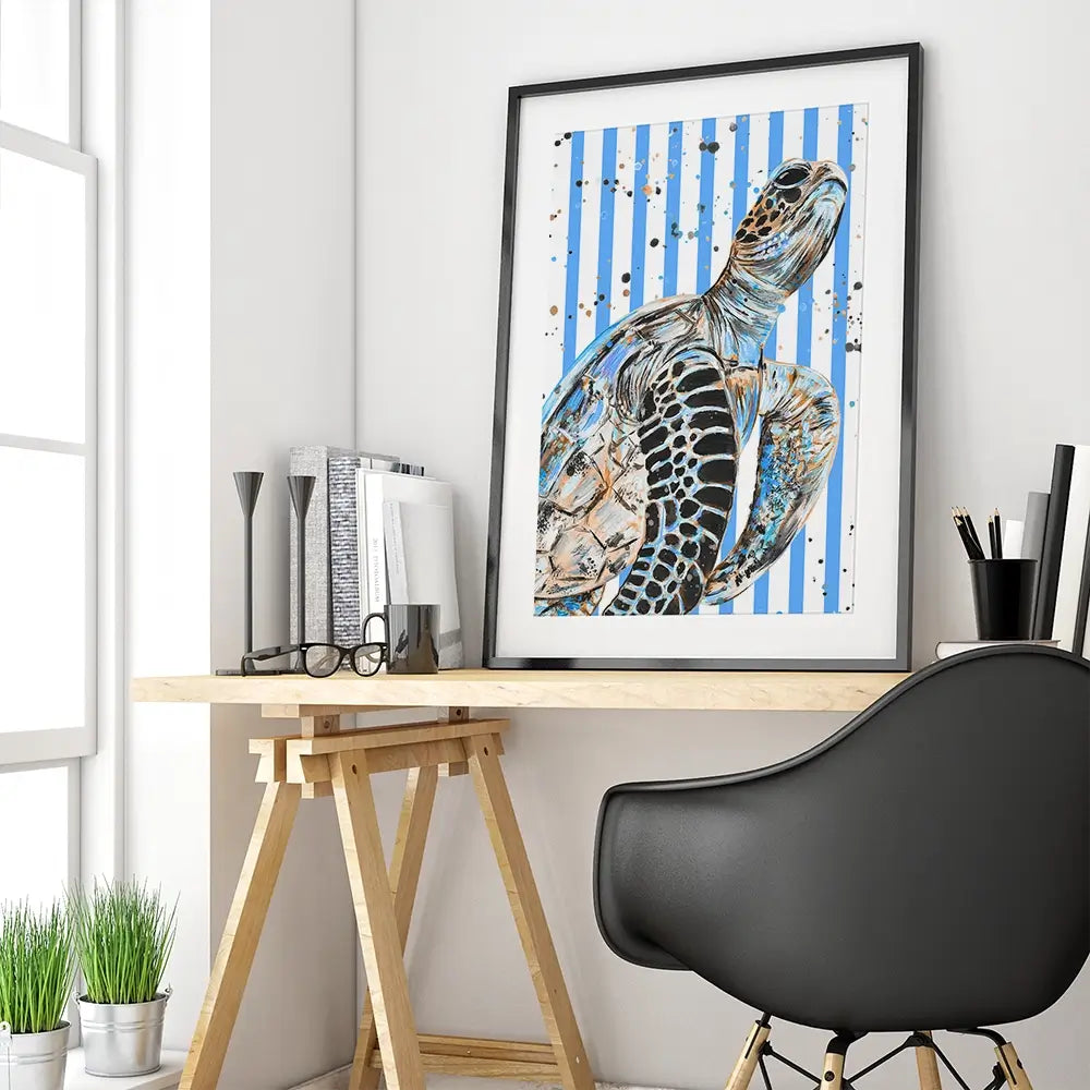 Striped Seaturtle Framed Art Print Striped Seaturtle Framed Art Print wall art product Emma LC Art