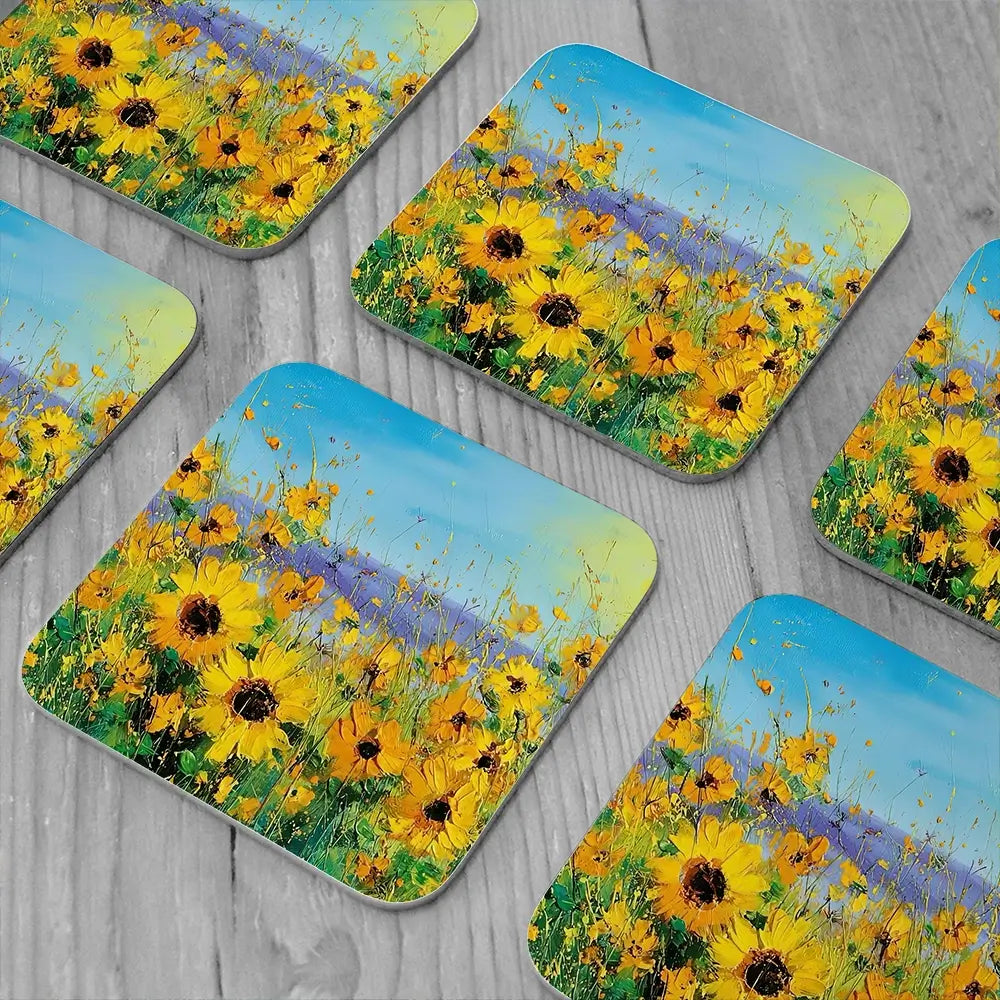 Sunflower Field Explosion Coaster Set Sunflower Field Explosion Coaster Set wall art product Art Print Shop
