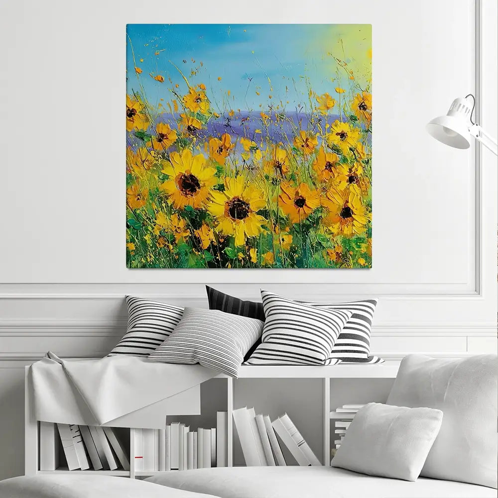 Sunflower Field Explosion Square Canvas Print Sunflower Field Explosion Square Canvas Print wall art product Art Print Shop