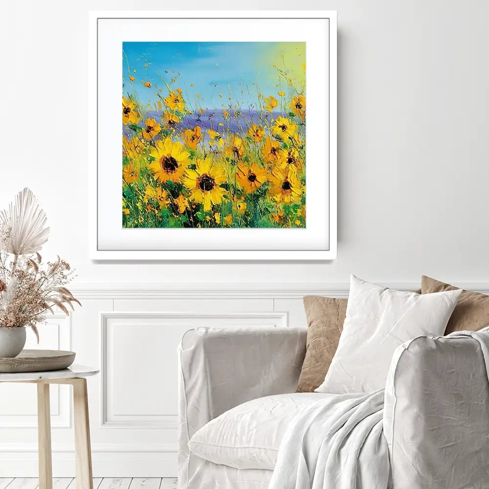Sunflower Field Explosion Square Framed Art Print Sunflower Field Explosion Square Framed Art Print wall art product Art Print Shop