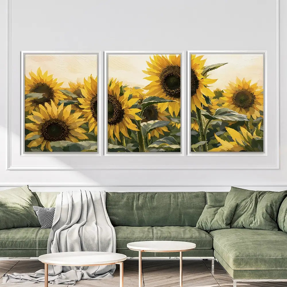 Sunflower Gathering Trio Canvas Print Sunflower Gathering Trio Canvas Print wall art product IAmHomeStudio