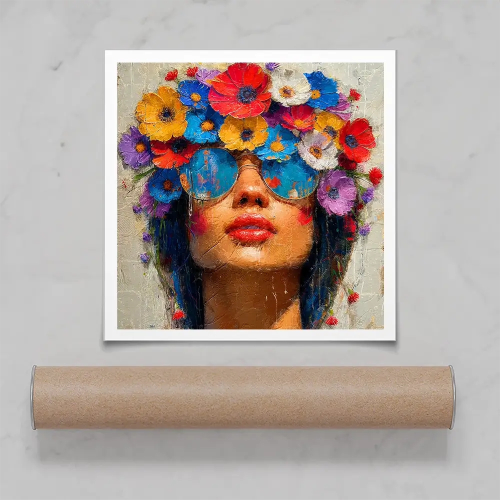 Sunglasses And Flowers Square Art Print Sunglasses And Flowers Square Art Print wall art product Art Print Shop