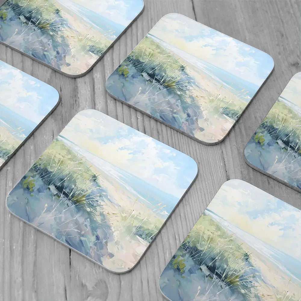 Sunny Day At The Coast Coaster Set Sunny Day At The Coast Coaster Set wall art product Gina Kelly - Independent