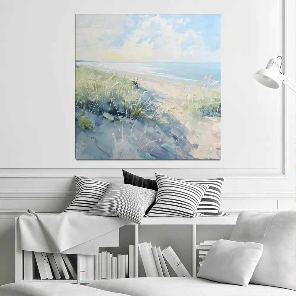 Sunny Day At The Coast Square Canvas Print Sunny Day At The Coast Square Canvas Print wall art product Gina Kelly - Independent
