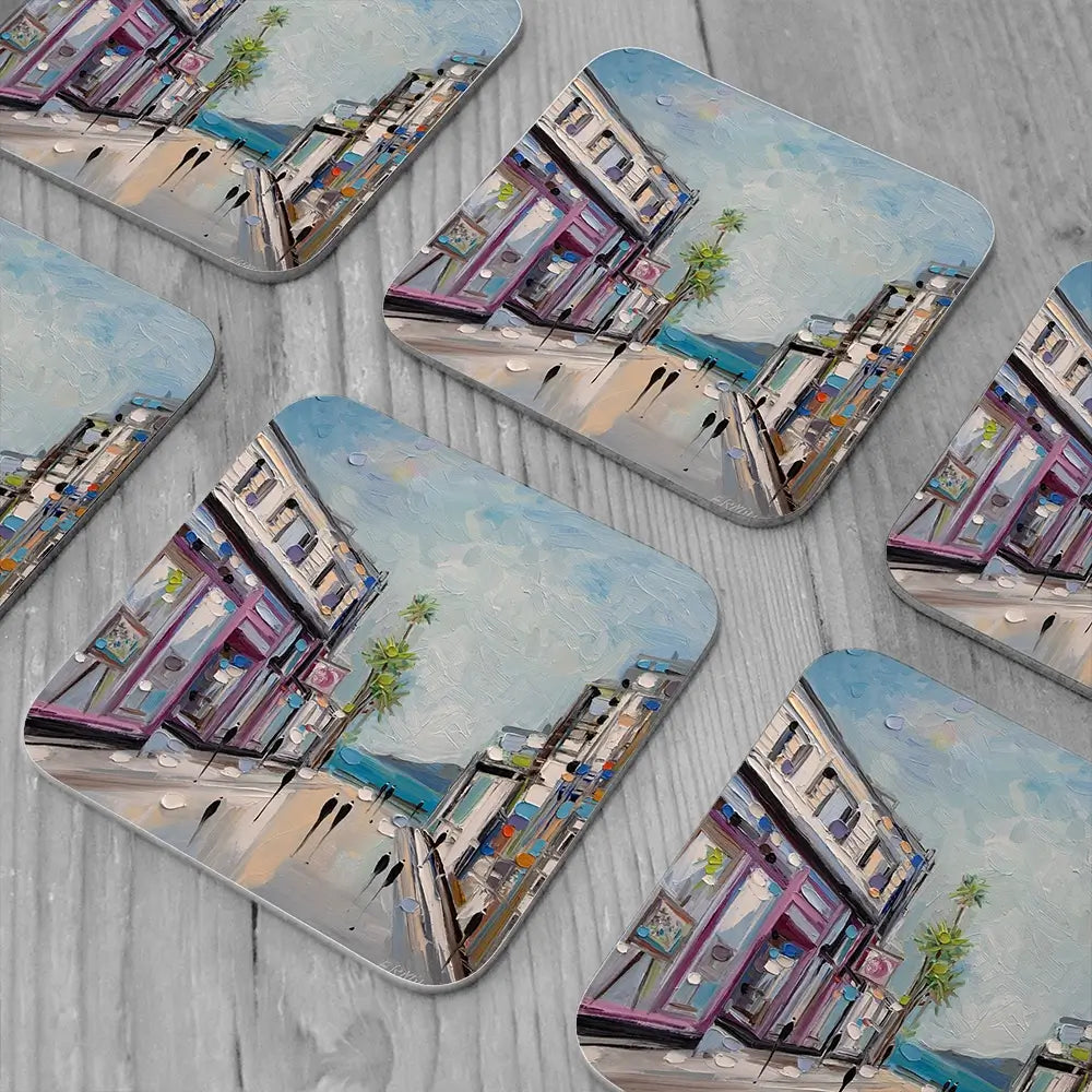 Sunny Shopping Day Coaster Set Sunny Shopping Day Coaster Set wall art product Ekaterina Ermilkina