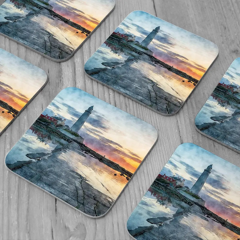 Sunrise Over A Lighthouse Coaster Set Sunrise Over A Lighthouse Coaster Set wall art product Helen Hotson / Shutterstock