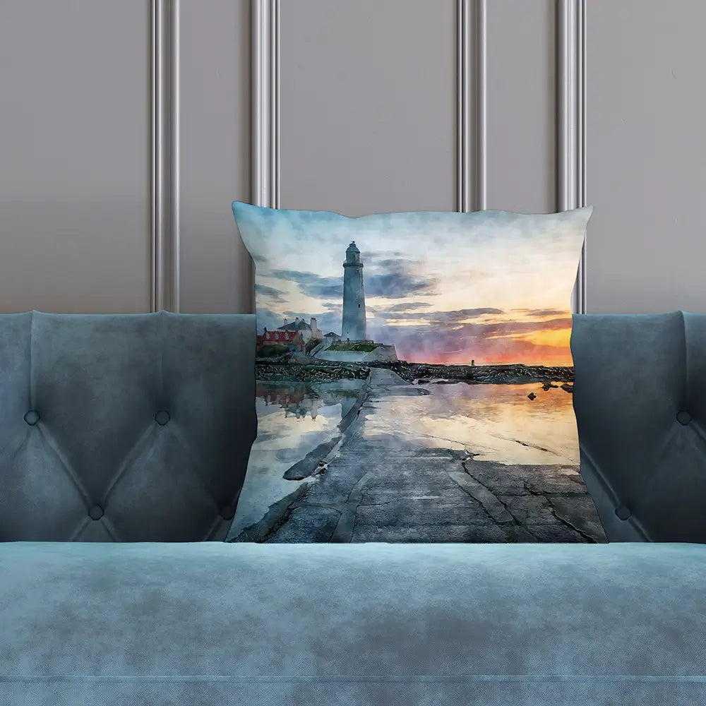 Sunrise Over A Lighthouse Cushion Sunrise Over A Lighthouse Cushion wall art product Helen Hotson / Shutterstock