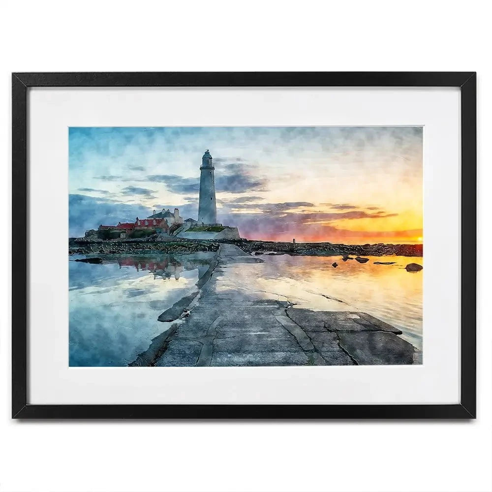 Sunrise Over A Lighthouse Framed Art Print Sunrise Over A Lighthouse Framed Art Print wall art product Helen Hotson / Shutterstock