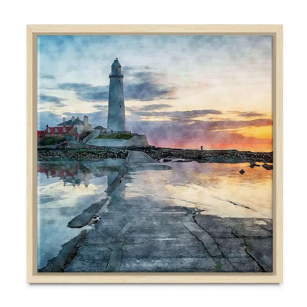 Sunrise Over A Lighthouse Square Canvas Print Sunrise Over A Lighthouse Square Canvas Print wall art product Helen Hotson / Shutterstock