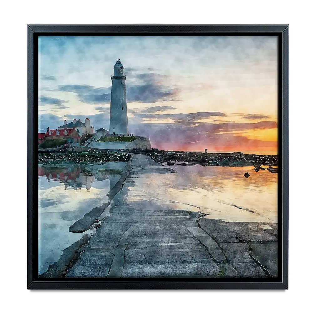 Sunrise Over A Lighthouse Square Canvas Print Sunrise Over A Lighthouse Square Canvas Print wall art product Helen Hotson / Shutterstock